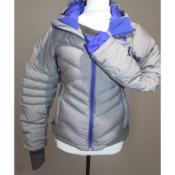 Womens THE NORTH FACE 550 DOWN HOODED QUILTED PUFFER GRAY PURPLE Coat Destiny XS - Picture 7 of 14